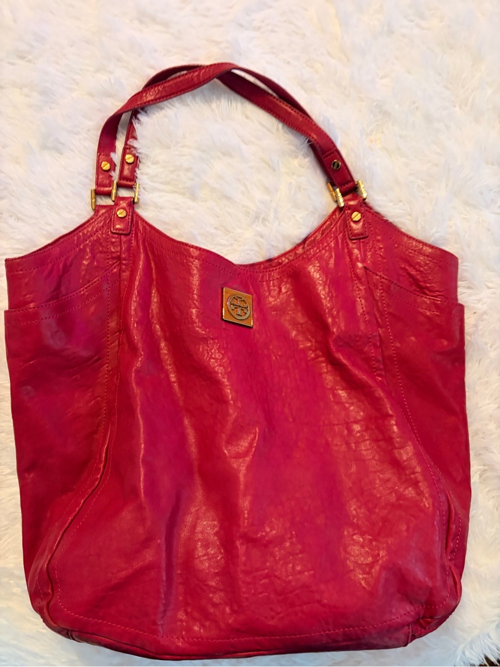 Tory Burch Red Leather Tote with Gold Hardware